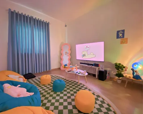 Phòng game pastel, bean bag êm